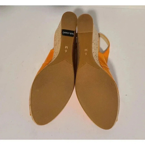 VAN ELI GARDY ORANGE PATENT LEATHER SLINGBACK SANDALS WEDGE HEELS SZ 6 NEW - Picture 7 of 7